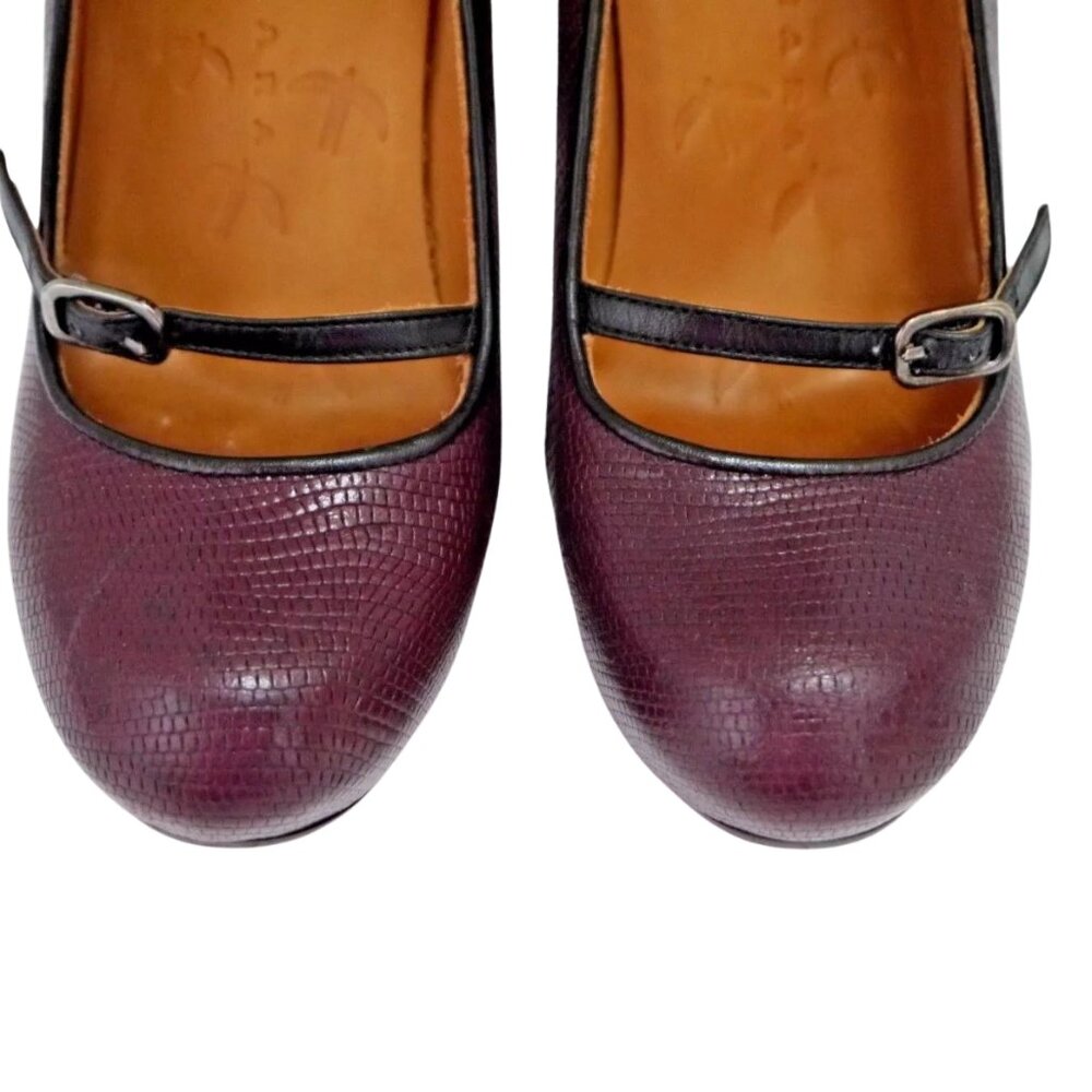 NEW Chie Mihara Shoes Mod Mary Jane Pumps Suede Leather Heels SZ 37.5 Burgundy - Picture 6 of 8